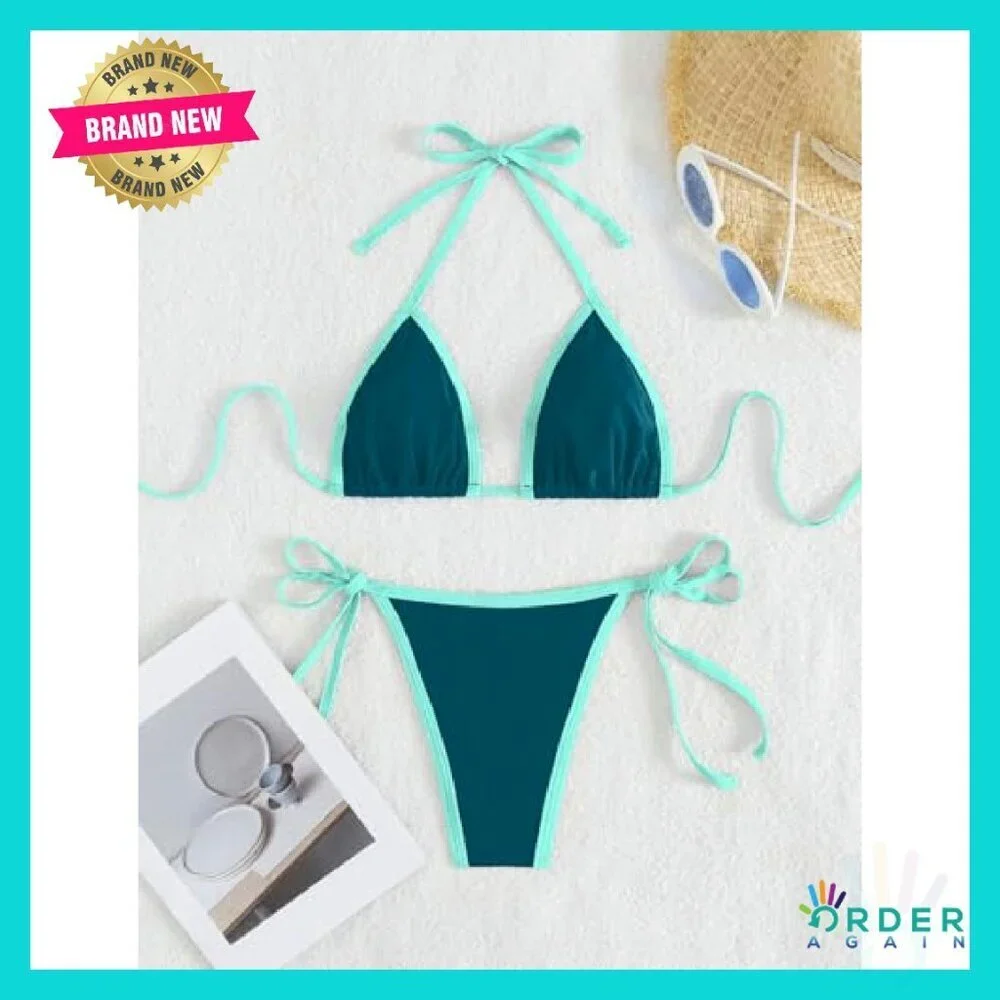 Sexy Halter Thong Bikini Set Brazilian Y2K Chic Beachwear Adjustable Ties